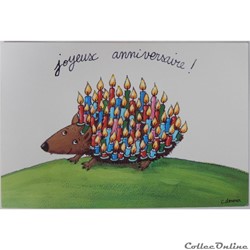 CP Joyeux Anniversaire avec hérisson