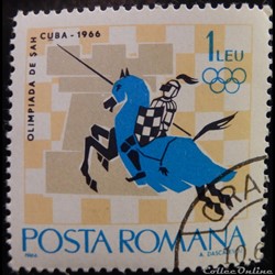 Roumanie 02196 chevalier et tour sur l'échiquier 1 Leu de 1966