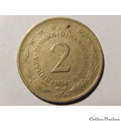 Yougoslavie, 2 dinara de 1974