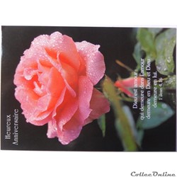 CP Heureux Anniversaire avec citation biblique, Rose