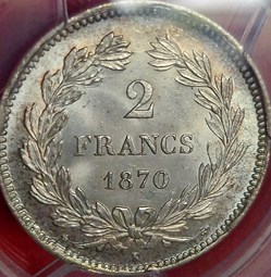 [RARE] 2 francs Ceres 1870K sans legende MS64