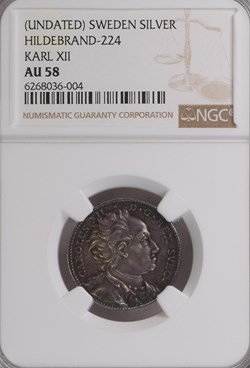 Sweden silver Karl XII Medal ND NGC AU58