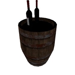 Tonneau avec bouteilles de vin rouge