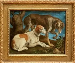 Deux chiens de chasse liés à une souche de Jacopo Bassano