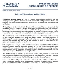 PRESS RELEASE | Falcon 6X Completes Maiden Flight