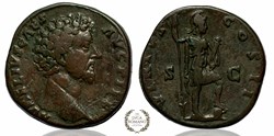 Marcus Aurelius Sestertius minted in Rome 145 (Virtus)