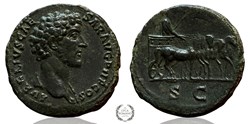 Sestertius with Marcus Aurelius as Caesar in quadriga