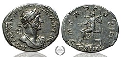 Early denarius of Hadrian with Iustitia and rare bust variant (balteus)