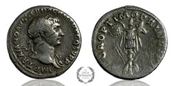 Trajan denarius with tropaeum and rare bust variant