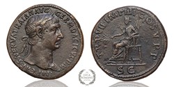 Rare sestertius of Emperor Trajan with Pax and TR P number, minted in Rome 103 A.D.