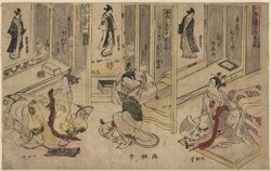 "Triptych of Hanging Scrolls Playing with Reality" (1750), by Nishimura Shigenaga