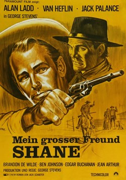 Vieux poster, film "Shane", jaune, cinema, directeur Alan Ladd, 1913