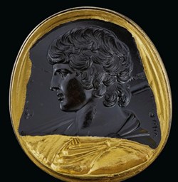 Un Intaille en Chalcédoine Noire de l'Empire Romain : Portrait d'Antinoüs, Vers 130-138 apr. J.C.
