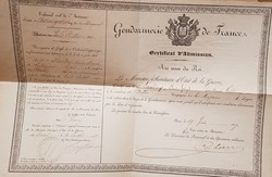 Certificat d'admission - Gendarme - 1837