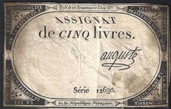 assignat - cinq livres