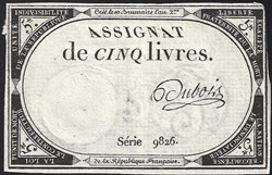 assignat - cinq livres
