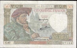 50 francs ( JACQUES COEUR ) - type 1941