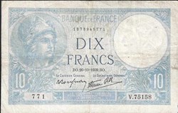 10 francs ( MINERVE ) - type 1915 modifié