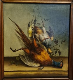 Trophée de chasse avec faisan, perdreau et grive (Ecole du XXe siècle)