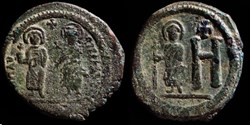 Follis de Maurice, Constantina et Théodosius émis à Cherson (582-602 ap J.-C.)