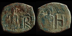 Contremarque d'Héraclius (c610) sur follis de Phocas émis à Cherson (602-610)
