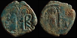Contremarque d'Héraclius (c610) sur follis de Justin II et Sophie émis à Cherson (565-578)