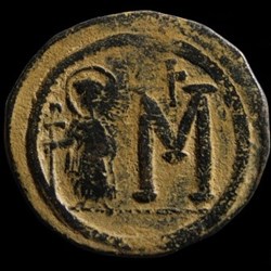 Follis de Justin II, Sophie et Tibère émis à Cherson (565-578 ap J.-C.)