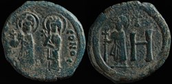 Follis de Justin II, Sophie et Tibère émis à Cherson (565-578 ap J.-C.)