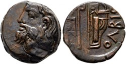 Sarmatie / Olbia / Unité / Tête barbue - Hache et arc dans son goryte.