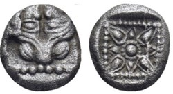 * Milet / 1/16 eme de statère / Tête de Lion - Motif Stellaire dans carré creux