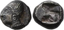 Phocée-Diobole-Tête de nymphe à gauche / Carré creux .