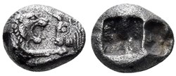 Royaume de Lydie / Sixième de statère / Protomés de taureau et de lion affrontés.