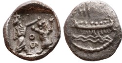 Phénicie - Sidon - Seizième de shekel / Galère de guerre / Le grand Roi combattant un lion