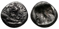 Royaume de Lydie / Vingt-quatrième de statère / Protomés de taureau et de lion affrontés.