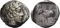 Néandria-Obole-Tête laurée d’Apollon  / Belier à gauche  +  N-E-A/N