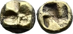 *Ionie / Incertaine / 1/24 eme de statère / Croix swastika - Carré creux.
