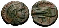 PAN05 / Chersonèse Taurique - Panticapée / Unité / Tête de satyre à droite  - Carquoi et arc ΠAN-TI.