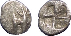 Cyzique / Hémiobole / Tête de cerf entourée de 2 thons - Carré creux