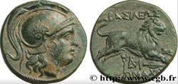 Lysimaque / Unité / Tête d'Athéna à droite - Lion bondissant à droite, fer de lance.