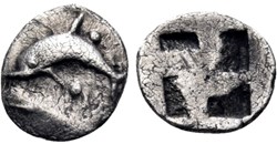M Thasos / Hémiobole / Dauphin à gauche - Carré creux