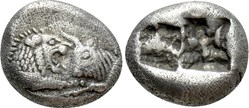 Royaume de Lydie / Sixième de statère / Protomés de taureau et de lion affrontés.