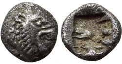 M Royaume de Lydie / Quarante Huitieme de statère / Tête de Lion rugissant.
