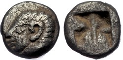 Colophon / Tetartemorion / Tête achaique à gauche - Carré creux.