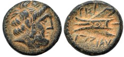 Phénicie - Arados - Hemichalque / Tête laurée de Zeus / Proue de galère.