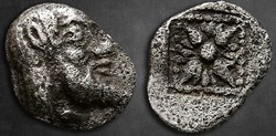 *Thraco Macedoine - Incertaine  / Hémiobole /  Satyre à droite -  Motif stellaire.