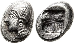 Phocée-Diobole-Tête de nymphe à gauche / Carré creux .
