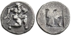 Thasos / 1/10 eme de statère ou Trihémiobole / Satyre - Carré creux.