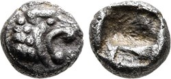 M Royaume de Lydie / Quarante Huitieme de statère / Tête de Lion rugissant.