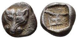 M-Milet / 1/16eme statère / Tête de Lion - Motif Stéllaire dans carré creux