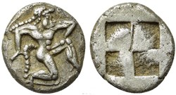 Thasos / 1/10 eme de statère ou Trihemiobole / Satyre - Carré creux.